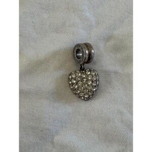 Vintage RCI 925 Sterling Silver Clear Rhinestones Heart Shaped Charm Pendant